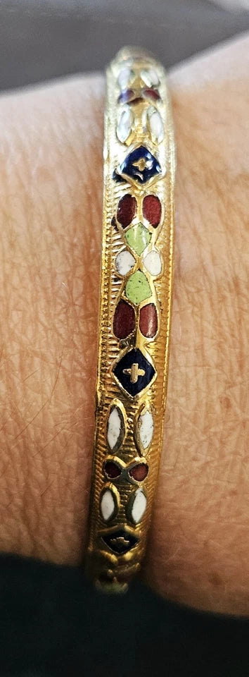 Gold Tone Bangle with Enamel Design 2.5 interior Measurement